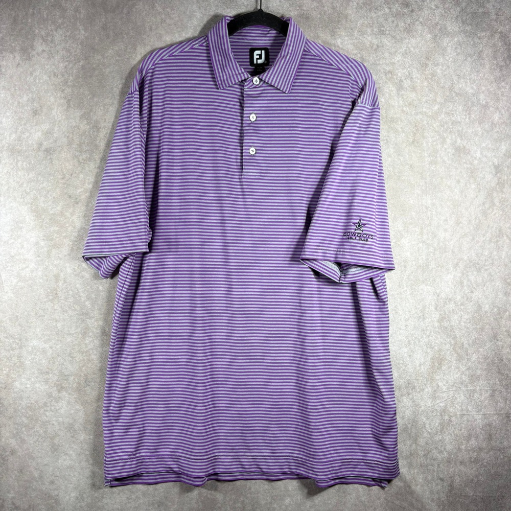FootJoy Polo Shirt Mens XL Purple Cowboys Golf Club Striped Performance Athletic